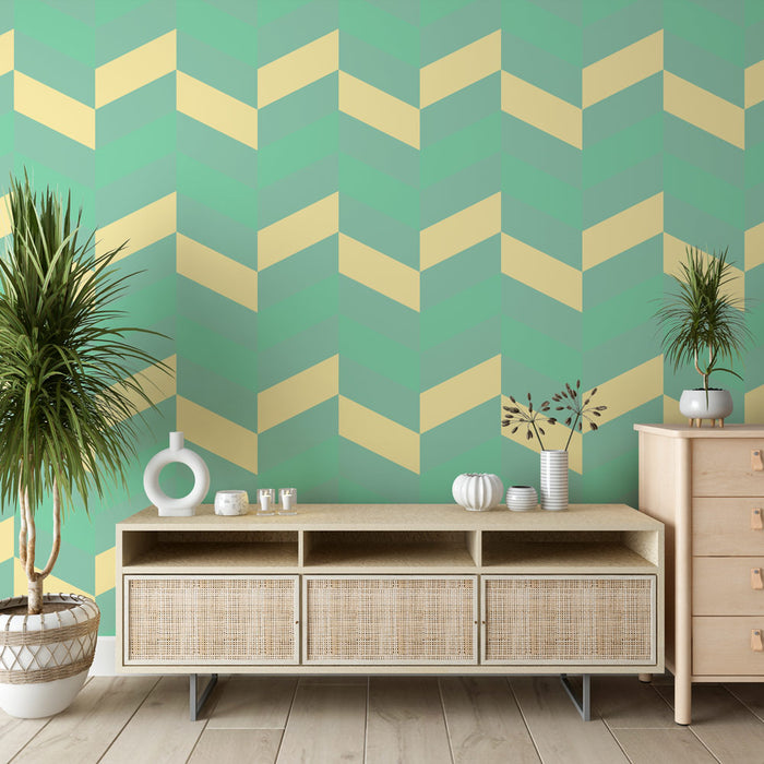 Papier peint motif chevron | Vert menthe et beige