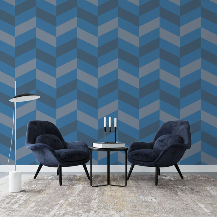 Papier peint chevron | Motif géométrique bleu