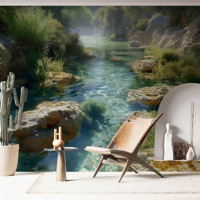 Papier peint paysage rivière | Atmosphère paisible et naturelle