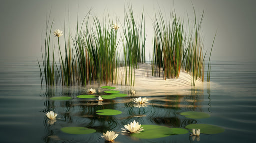 Papier peint Naturel Étang avec Nénuphars et Roseaux