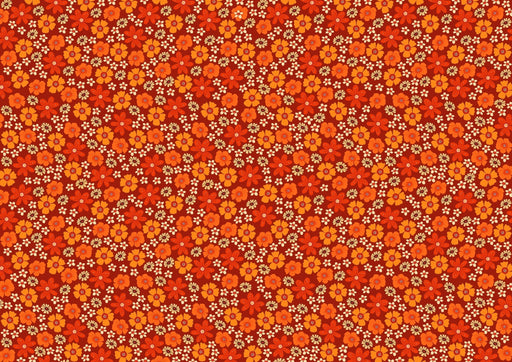 Papier peint floral Motif rétro orange et rouge
