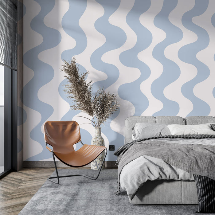 Papier peint ondulé | Design bleu pastel