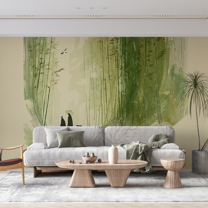 Papier peint forêt de bambous | Paysage paisible et traditionnel