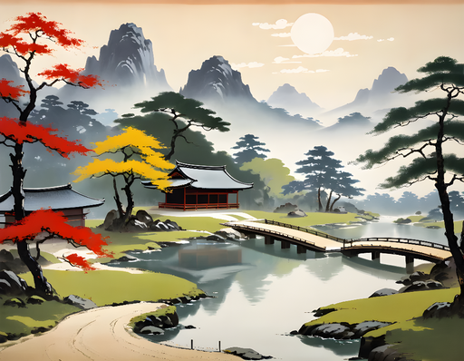 Papier peint paysage zen Paysage traditionnel japonais