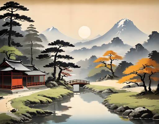 Papier peint paysage japonais Sérénité asiatique