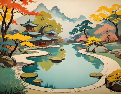 Papier peint paysage zen Jardin asiatique serein