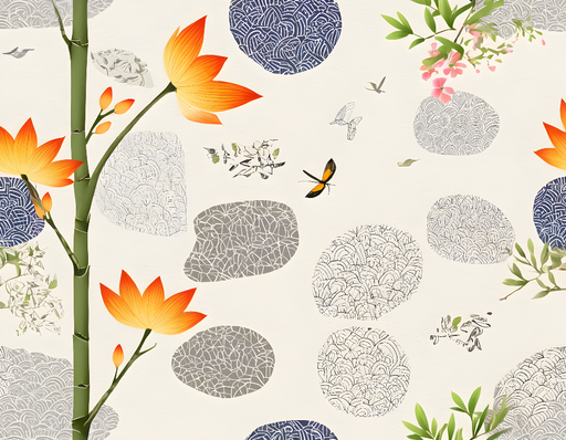 Papier peint oriental Fleurs et motifs abstraits
