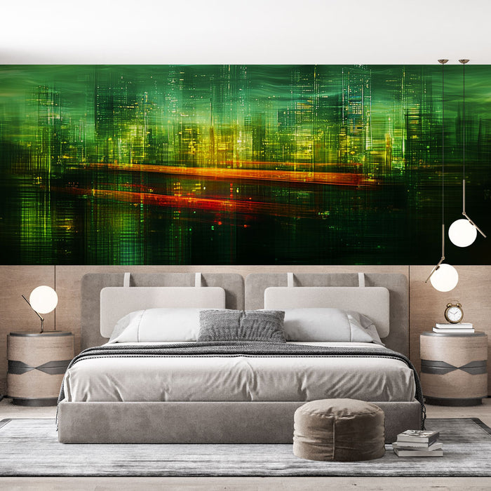 Papier peint ville futuriste | Éclat de néons verts