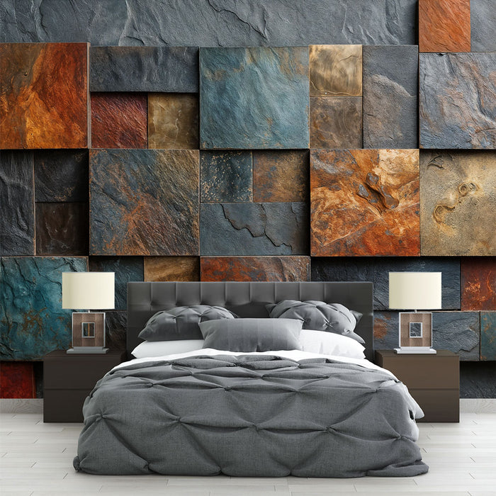 Papier peint texturé pierre | Mosaïque multicolore