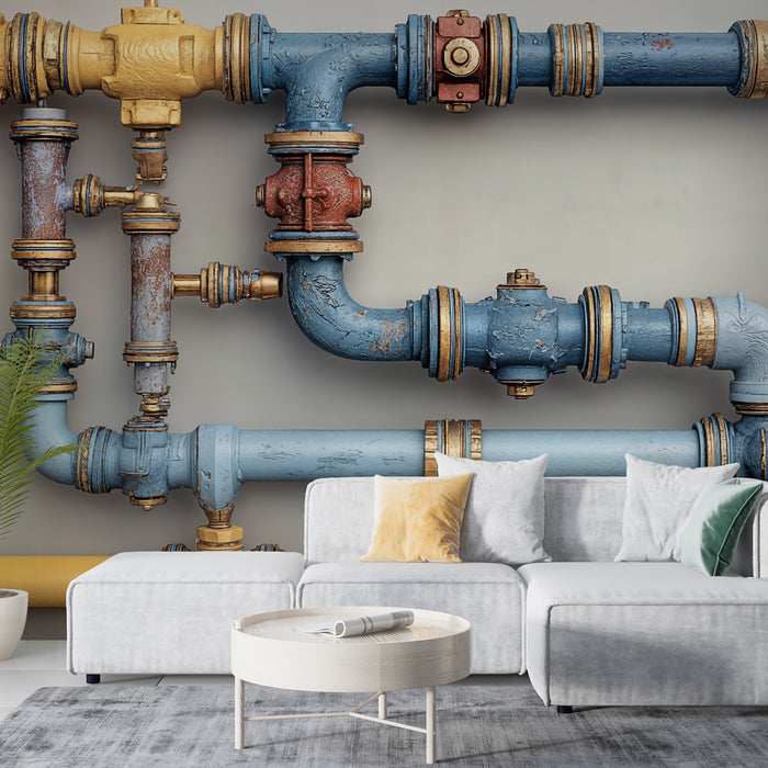 Papier peint tuyauterie | Design industriel multicolore