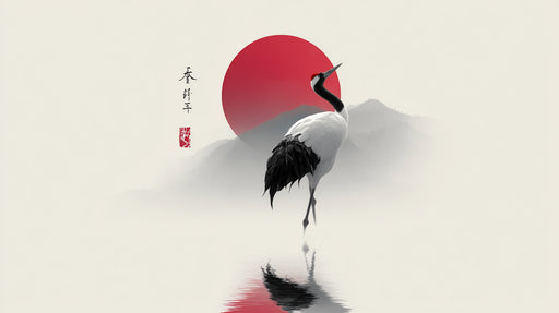 Papier peint grue japonaise Élégance asiatique minimaliste