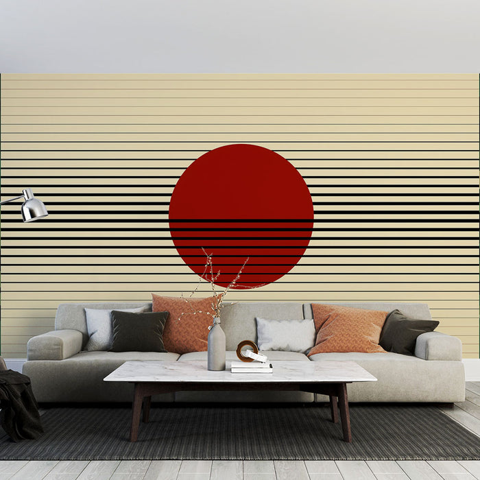Papier peint minimaliste | Cercle rouge et lignes noires