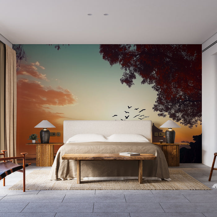 Papier peint coucher de soleil | Paysage asiatique serein