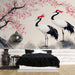 Papier peint japonais avec grues et fleurs de cerisier pour chambre zen et élégante