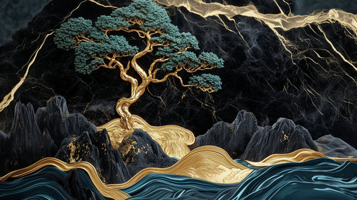 Papier peint arbre doré Design artistique et élégant