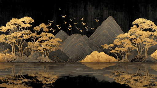 Papier peint paysage doré Montagne et nature élégantes