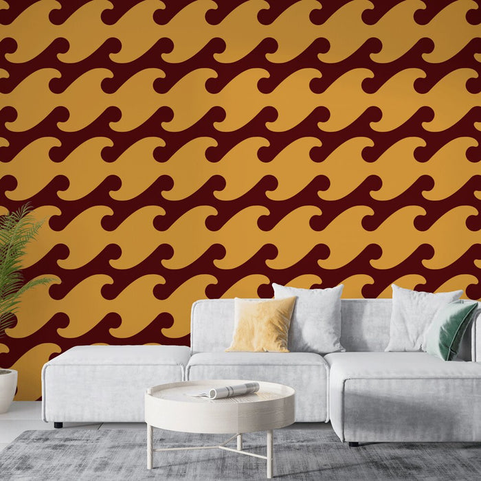 Papier peint ondulé | Design rétro marron et beige