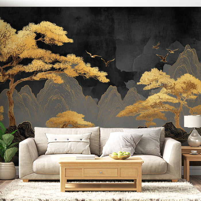 Papier peint paysage doré | Élégance naturelle