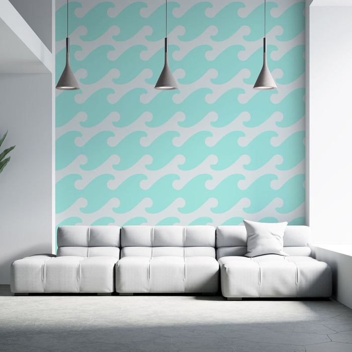 Papier peint vagues | Motif marin turquoise et blanc