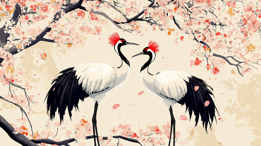 Papier peint grue Nature et élégance florale