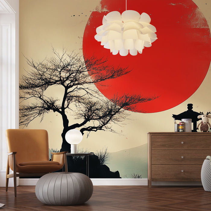 Papier peint paysage japonais | Art traditionnel avec mont Fuji
