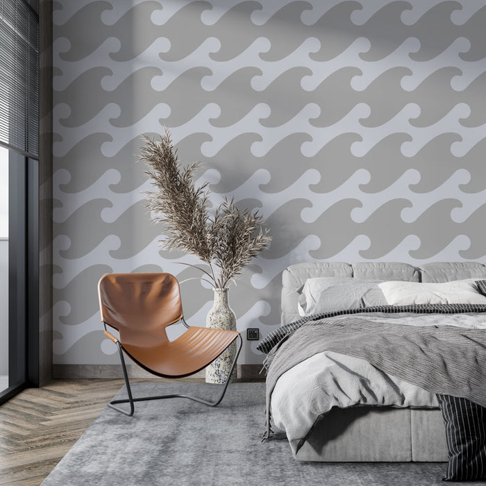 Papier peint vagues | Design ondulé gris et blanc