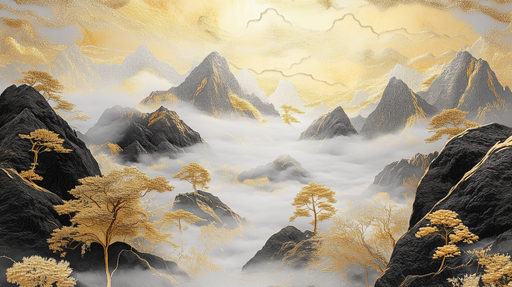 Papier peint paysage doré Montagnes majestueuses