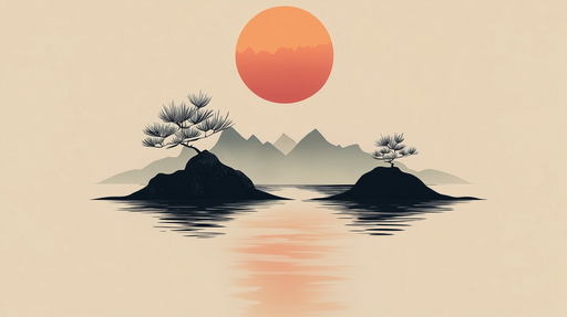 Papier peint paysage zen Coucher de soleil minimaliste