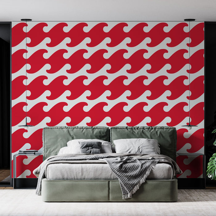 Papier peint motifs vagues | Design audacieux en rouge et blanc