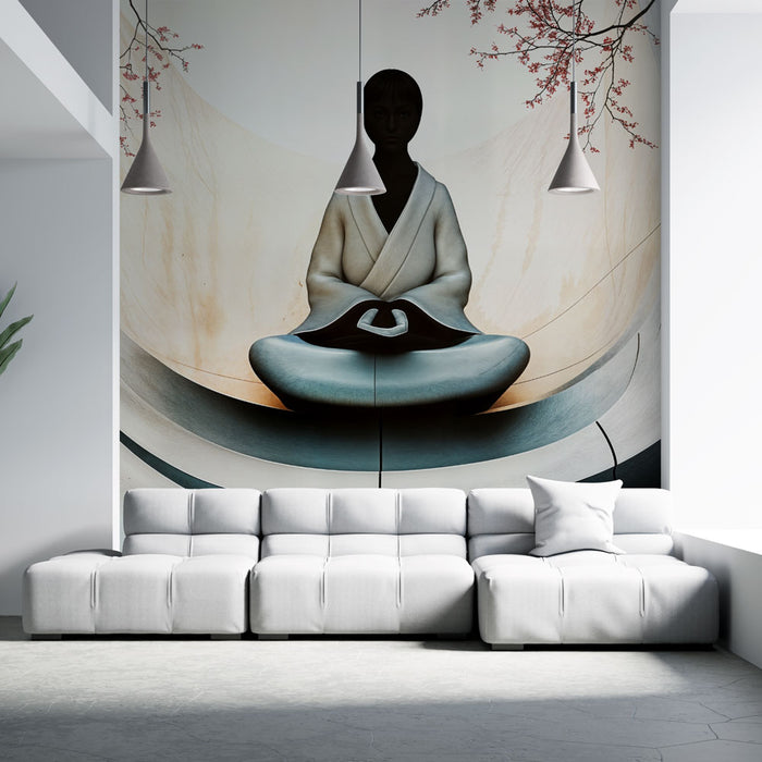 Papier peint méditation | Sérénité zen avec fleurs de cerisier