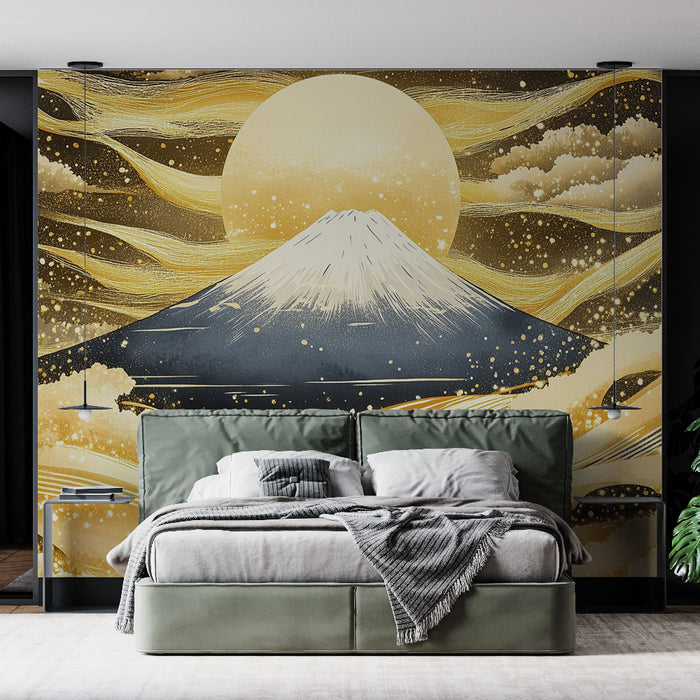 Papier peint Mont Fuji | Paysage doré et texturé