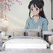 Papier peint mural japonais avec personnage d'anime et fleurs de cerisier pour chambre moderne