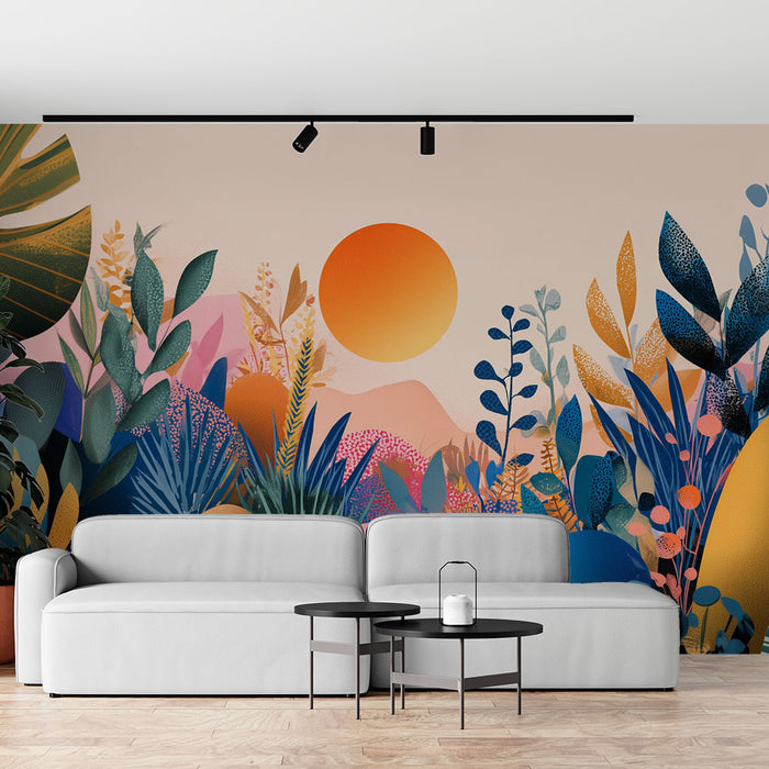 Papier peint paysage tropical | Éclat pastel et vibrant