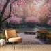 Papier peint jardin japonais avec cerisiers en fleurs pour décoration zen et apaisante
