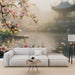 Papier peint jardin japonais avec fleurs de cerisier pour salon zen et apaisant