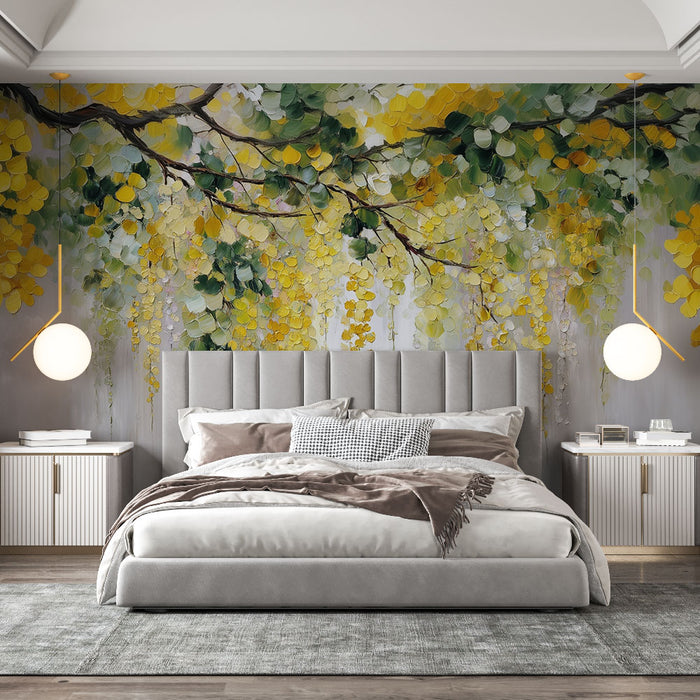 Papier peint floral | Cascade de fleurs jaunes