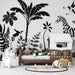 Papier peint jungle noir et blanc avec zèbre et oiseaux pour chambre d'enfant moderne.