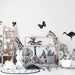 Papier peint jungle noir et blanc avec girafes et papillons pour chambre d'enfant moderne