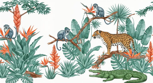 Papier peint jungle Motifs animaliers exotiques