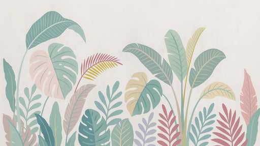 Papier peint tropical Feuilles pastel