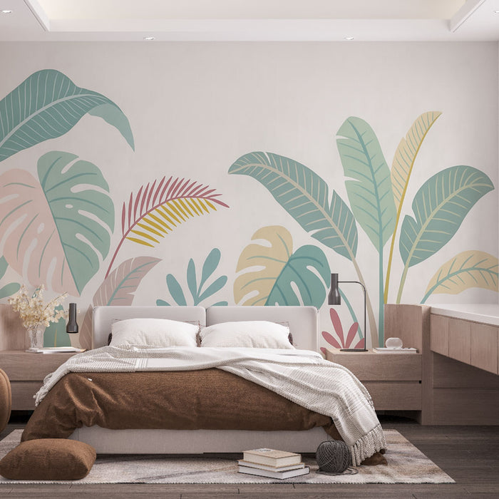 Papier peint tropical | Feuilles pastel