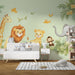 Papier peint jungle vert avec animaux de la savane pour chambre d'enfant