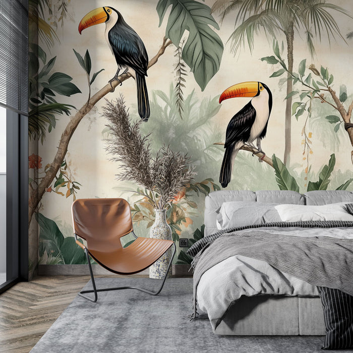 Papier peint tropical | Toucan et singe dans la jungle