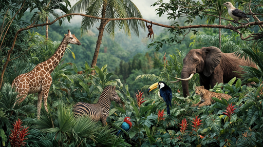 Papier peint animaux de la jungle Scène exotique et vibrante