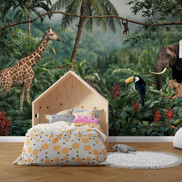 Papier peint animaux de la jungle | Scène exotique et vibrante