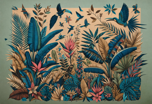 Papier peint nature tropicale Jungle vibrante et oiseaux exotiques