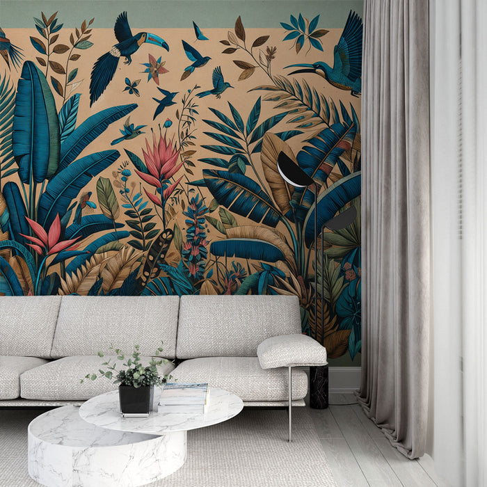 Papier peint nature tropicale | Jungle vibrante et oiseaux exotiques
