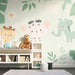 Papier peint jungle pastel avec animaux mignons pour chambre d'enfant