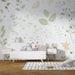 Papier peint jungle vert avec animaux et feuillage pour chambre d'enfant