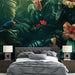 Papier peint jungle vert avec fleurs exotiques et oiseau pour chambre moderne